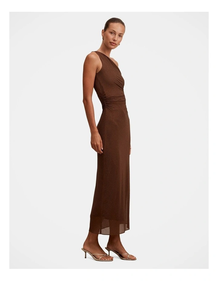Audrina One Shoulder Heatseal Maxi Dress in Chocolate image 3