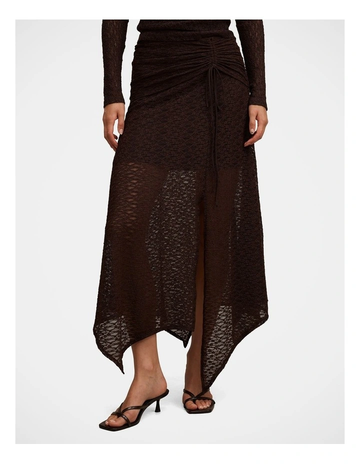 Alex Hanky Hem Lace Skirt in Chocolate image 1