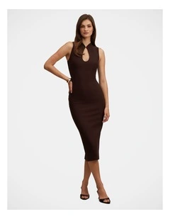 Frankie High Neck Keyhole Bodycon Dress in Chocolate