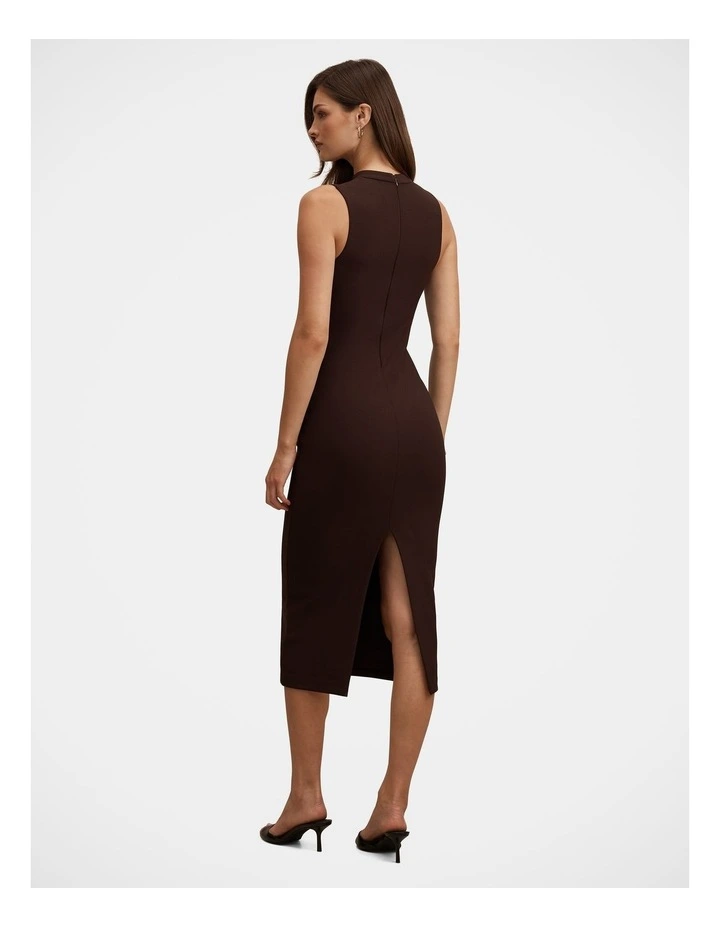 Frankie High Neck Keyhole Bodycon Dress in Chocolate image 2
