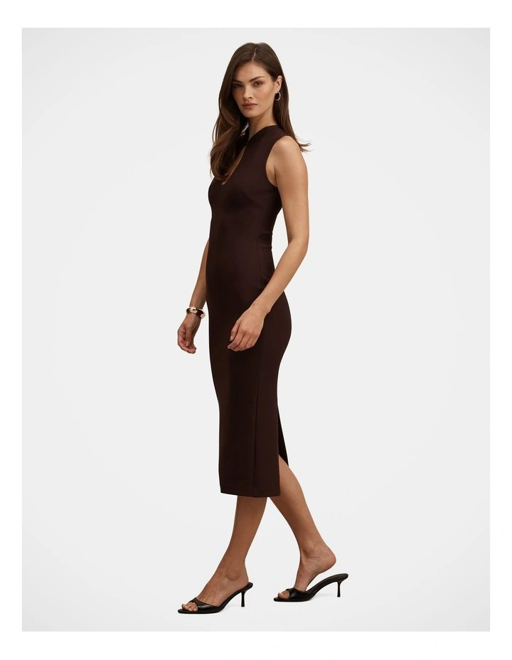 Frankie High Neck Keyhole Bodycon Dress in Chocolate image 3