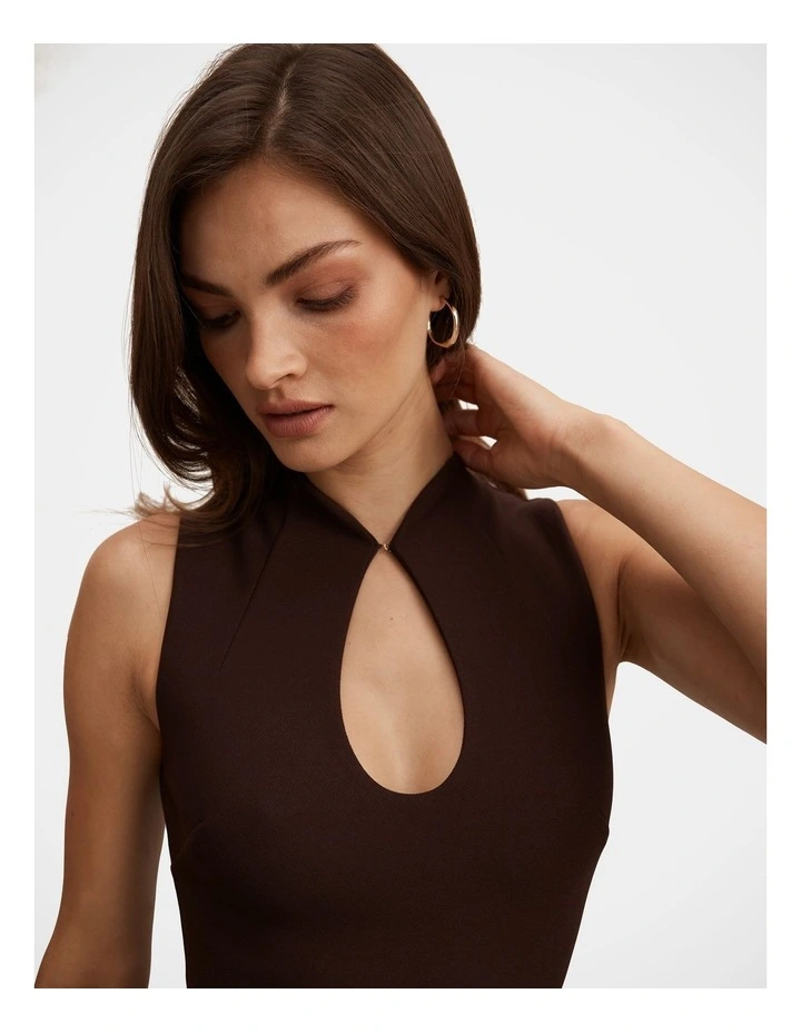 Frankie High Neck Keyhole Bodycon Dress in Chocolate image 4