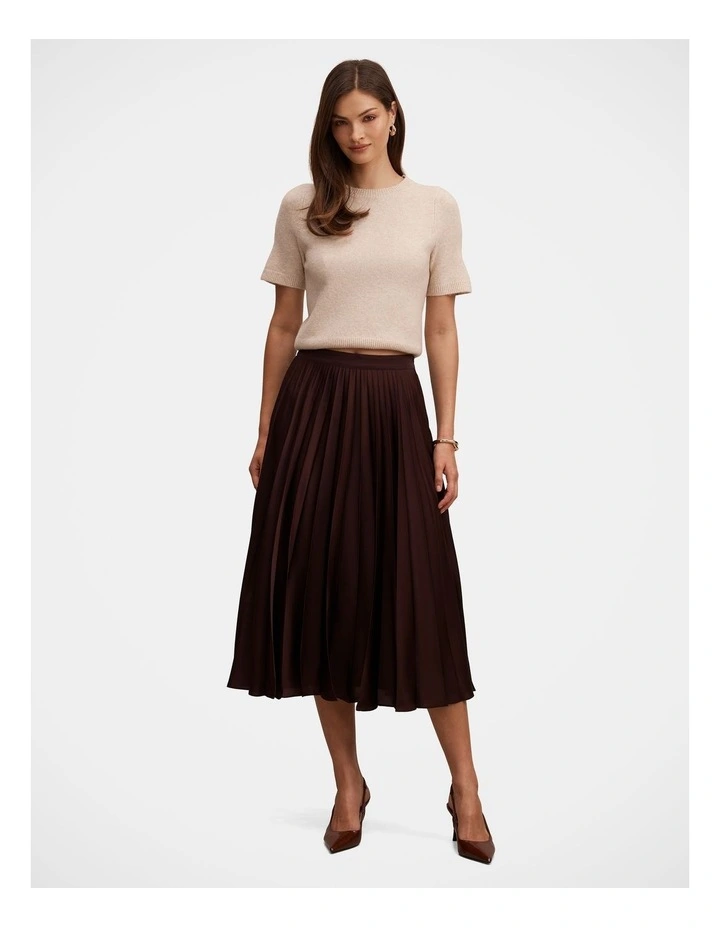 Danielle Pleated Midi Skirt in Chocolate image 5