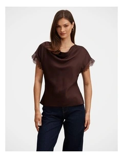 Tate Lace Trim Top in Brown