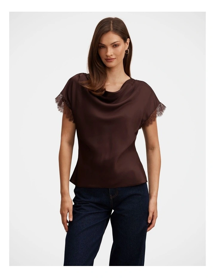 Tate Lace Trim Top in Brown image 1