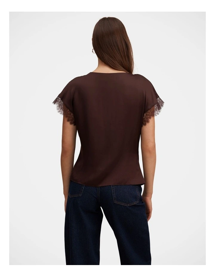 Tate Lace Trim Top in Brown image 2