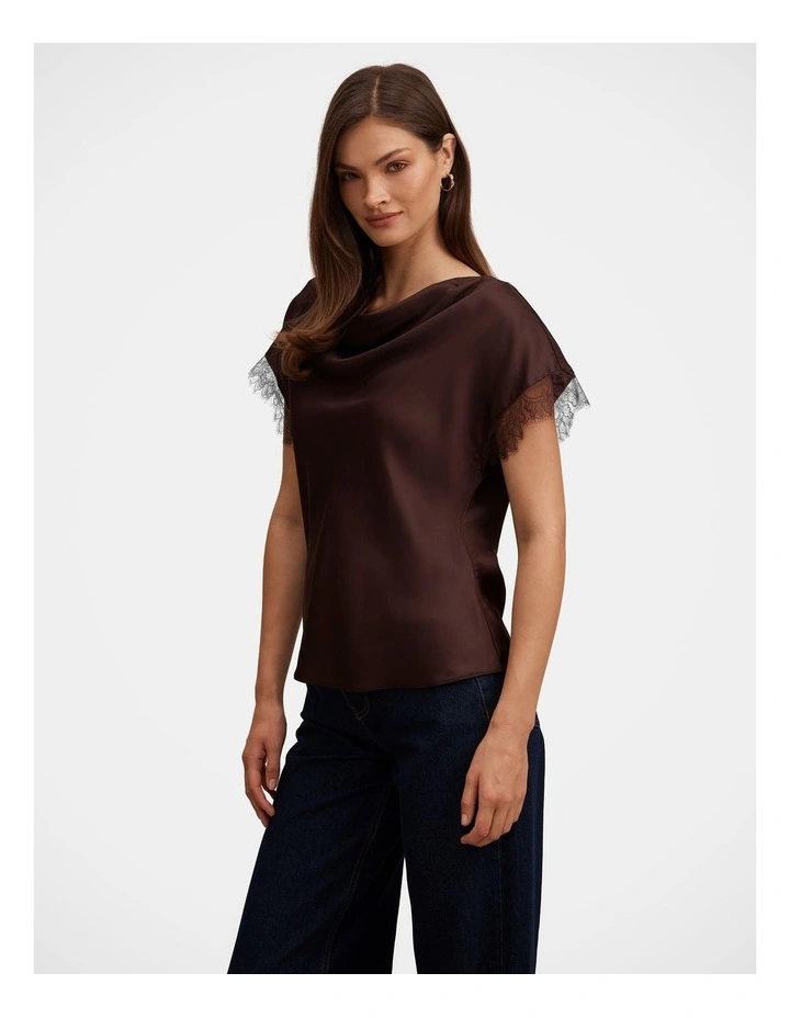 Tate Lace Trim Top in Brown image 3