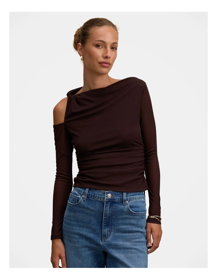 Martha Twist Shoulder Top in Brown image 1