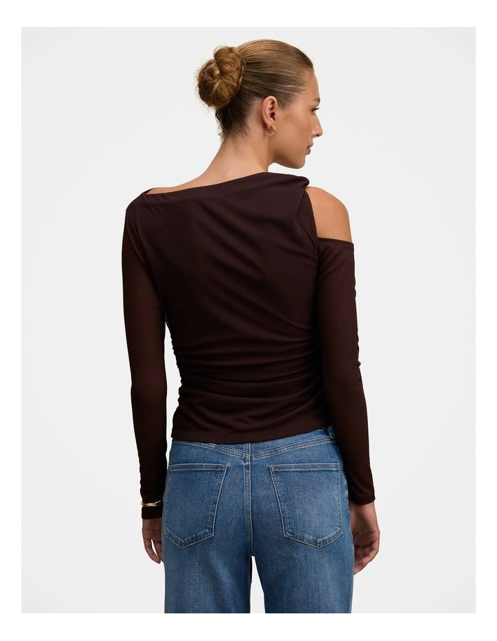 Martha Twist Shoulder Top in Brown image 2