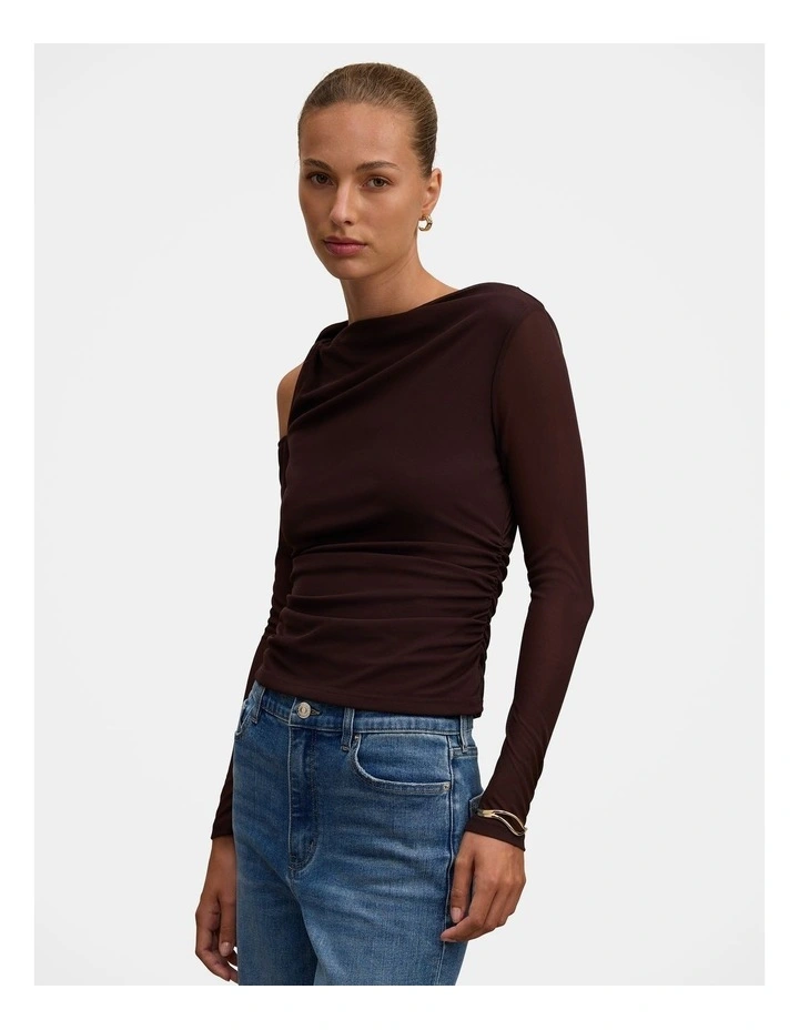 Martha Twist Shoulder Top in Brown image 3