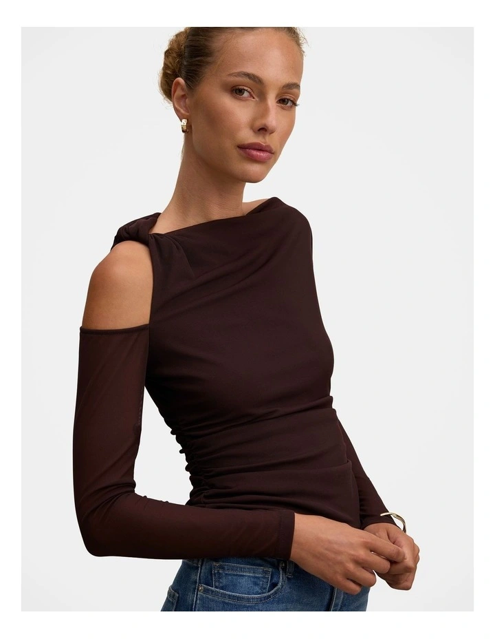 Martha Twist Shoulder Top in Brown image 4