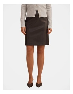 Flora Vegan Leather Pencil Mini Skirt in Chocolate