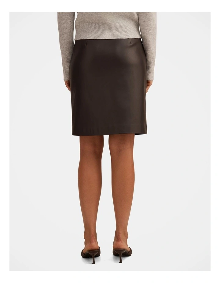 Flora Vegan Leather Pencil Mini Skirt in Chocolate image 2