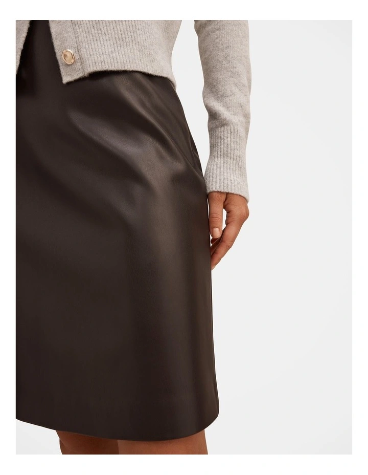 Flora Vegan Leather Pencil Mini Skirt in Chocolate image 4