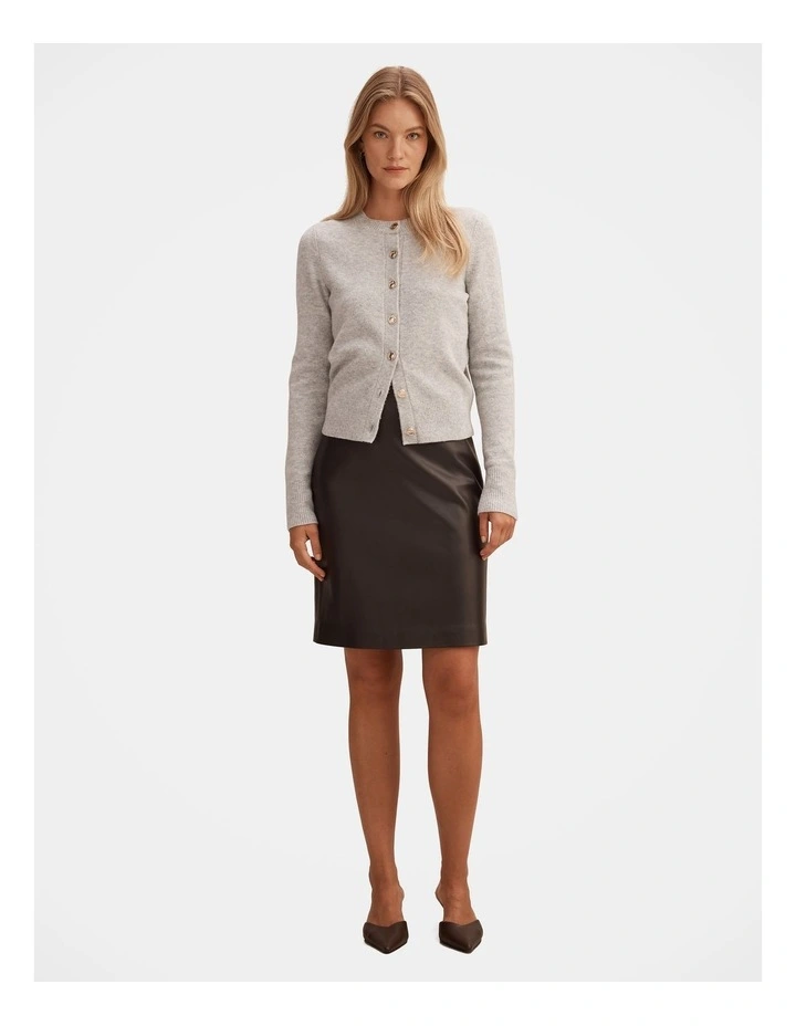 Flora Vegan Leather Pencil Mini Skirt in Chocolate image 5