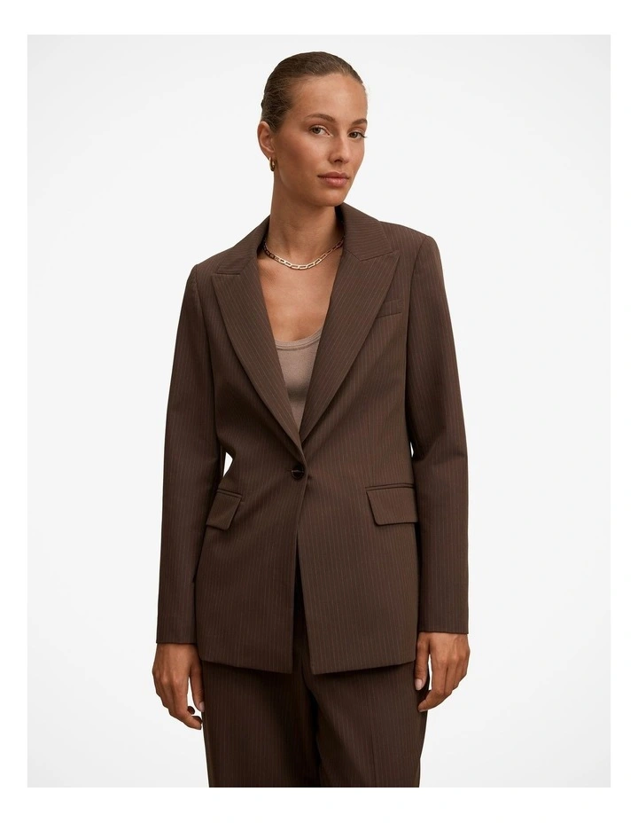 Bree Pinstripe Single Breasted Blazer in Brown image 1