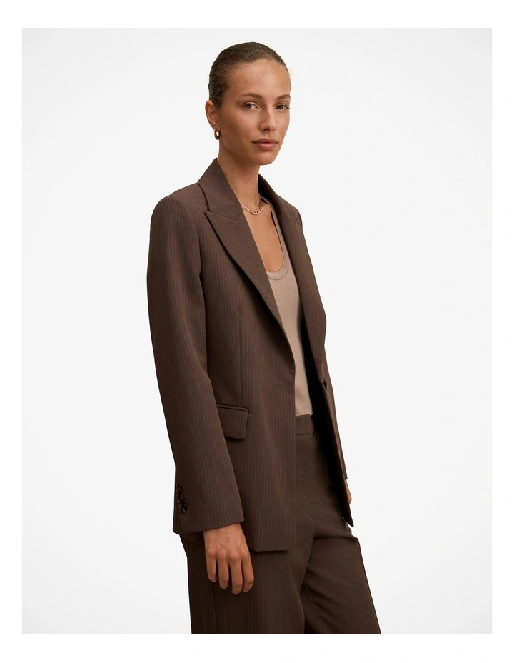 Bree Pinstripe Single Breasted Blazer in Brown image 3