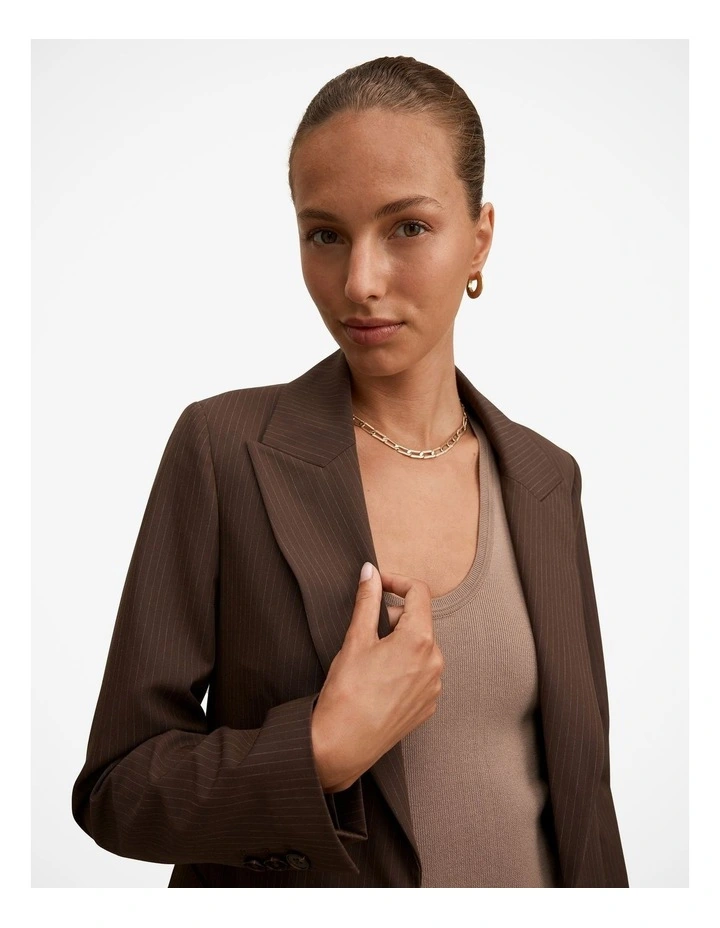 Bree Pinstripe Single Breasted Blazer in Brown image 4