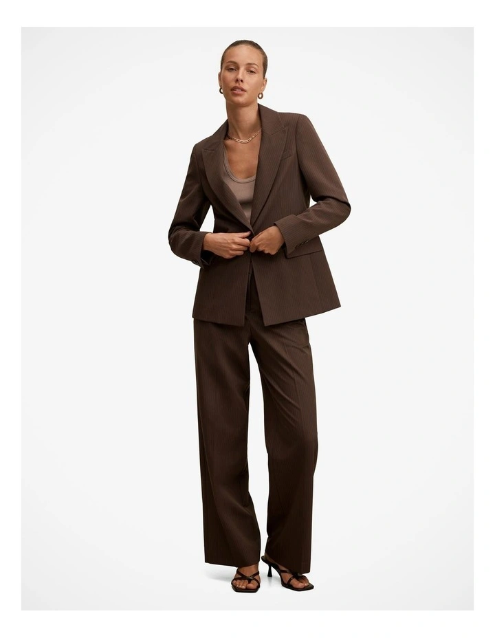 Bree Pinstripe Single Breasted Blazer in Brown image 5