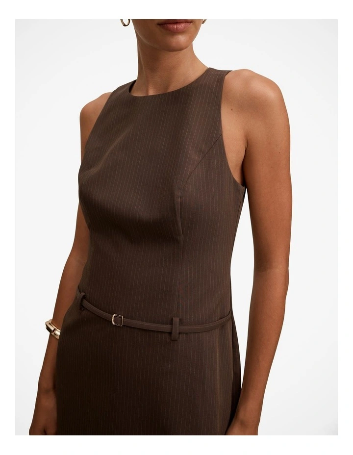 Essie Pinstripe Mini Dress in Brown image 4