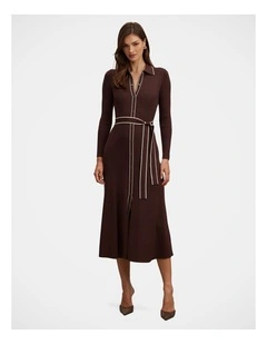 Maisy Collared Midi Dress in Chocolate