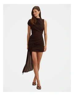 Rosalie Jersey Tie Mini Dress in Brown