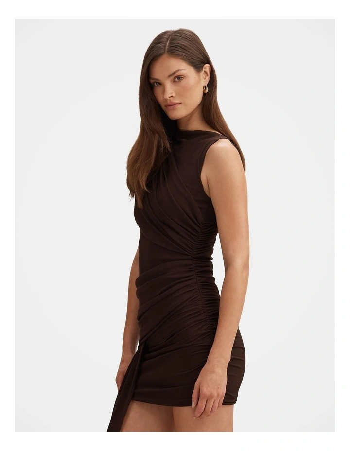 Rosalie Jersey Tie Mini Dress in Brown image 3