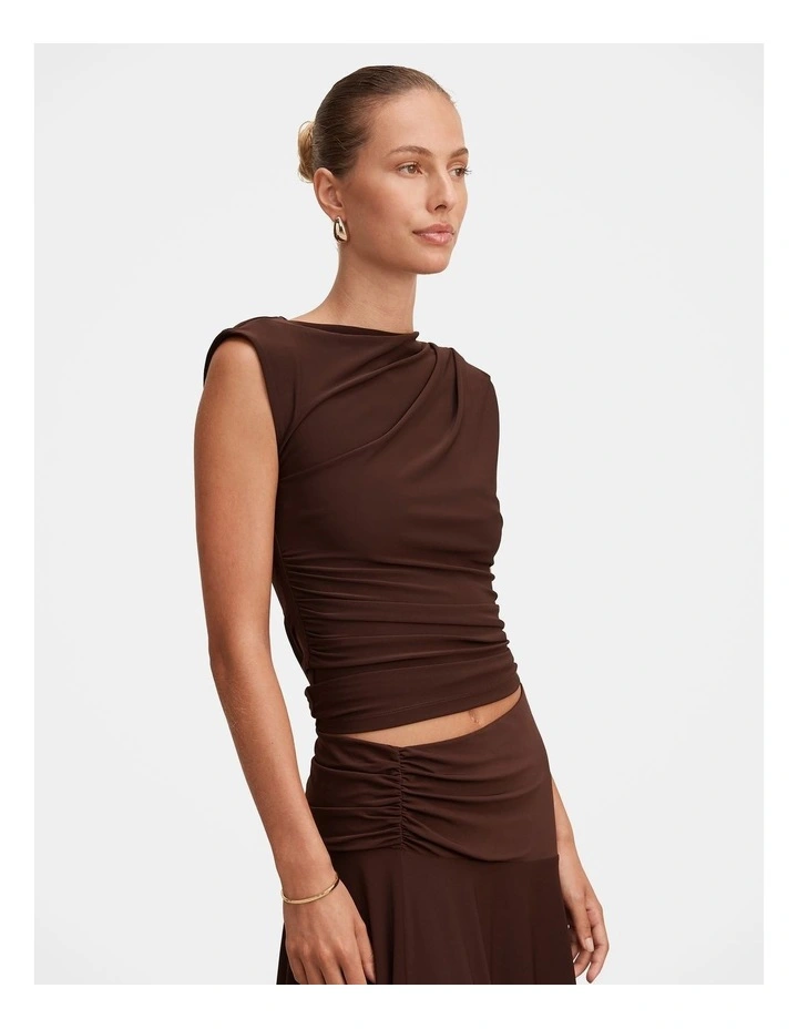 Logan Asymmetric Shoulder Top in Brown image 3