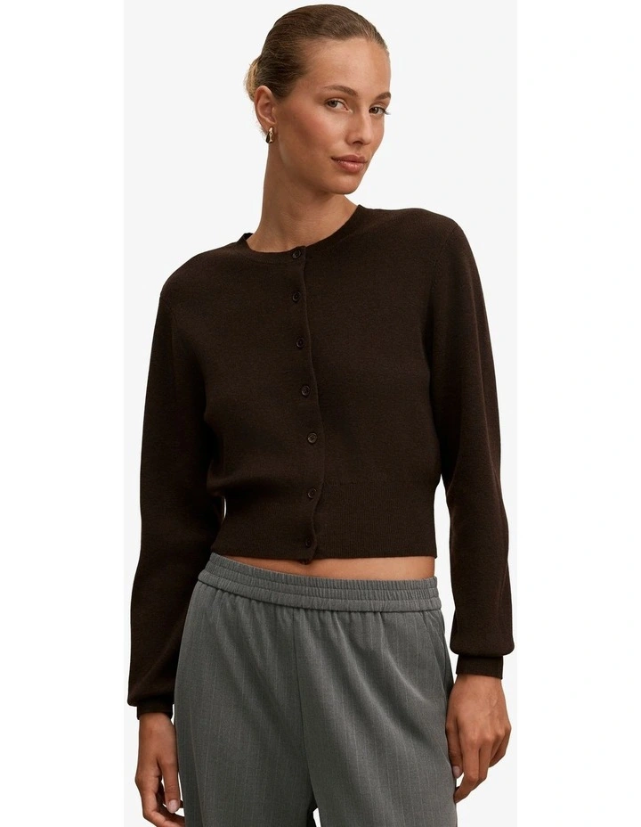 Poppy Cinched Waist Cardigan in Brown image 1