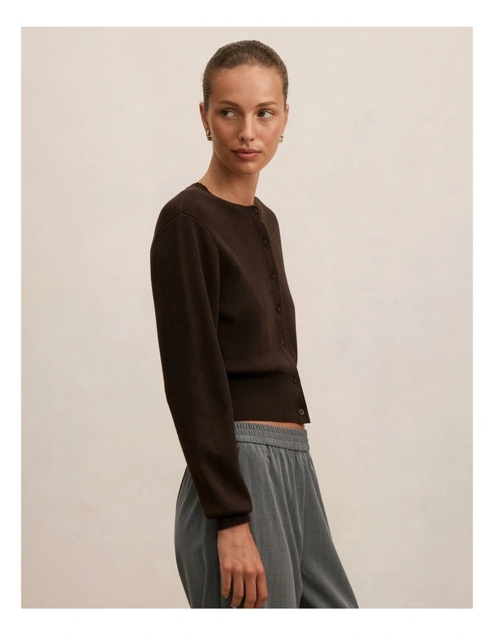 Poppy Cinched Waist Cardigan in Brown image 3