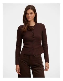 Valencia Structured Knitted Cardigan in Brown