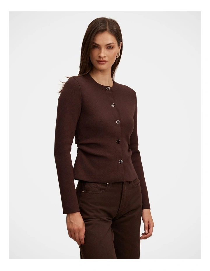 Valencia Structured Knitted Cardigan in Brown image 3