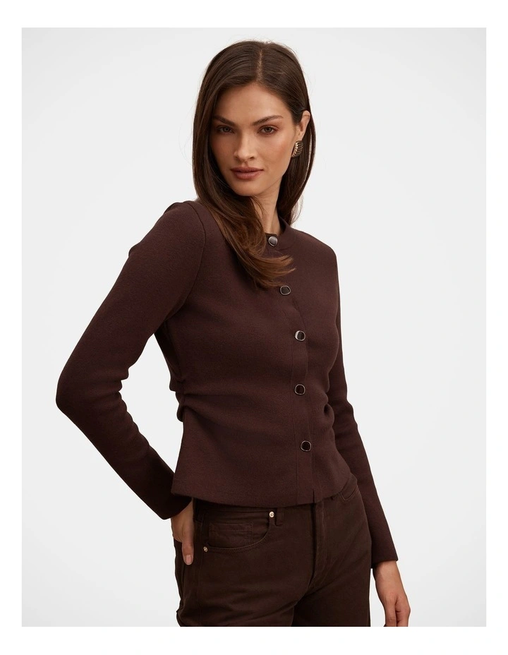 Valencia Structured Knitted Cardigan in Brown image 4