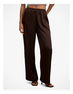 Sara Satin Wide Leg Pant in Chocolate