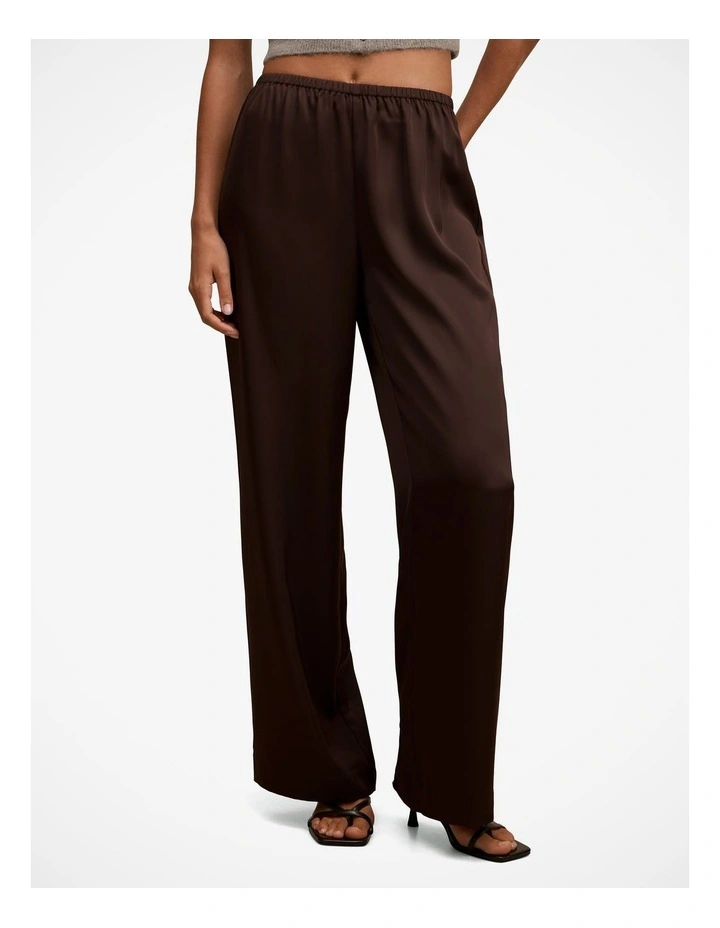 Sara Satin Wide Leg Pant in Chocolate image 1