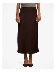 Sally Satin Column Maxi Skirt in Brown