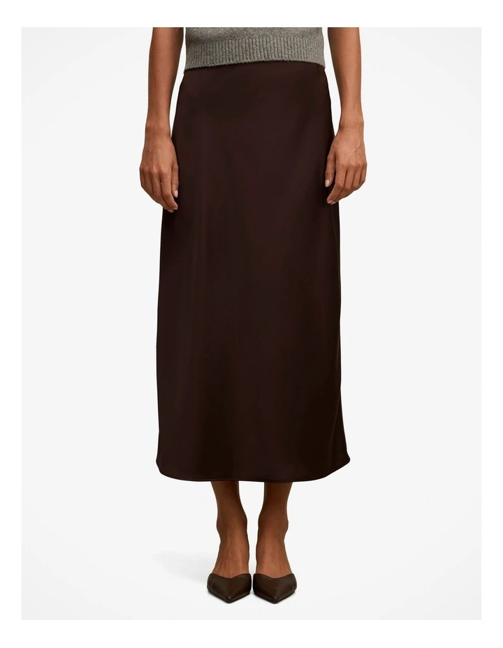 Sally Satin Column Maxi Skirt in Brown image 1