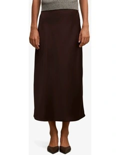 Sally Satin Column Maxi Skirt in Brown