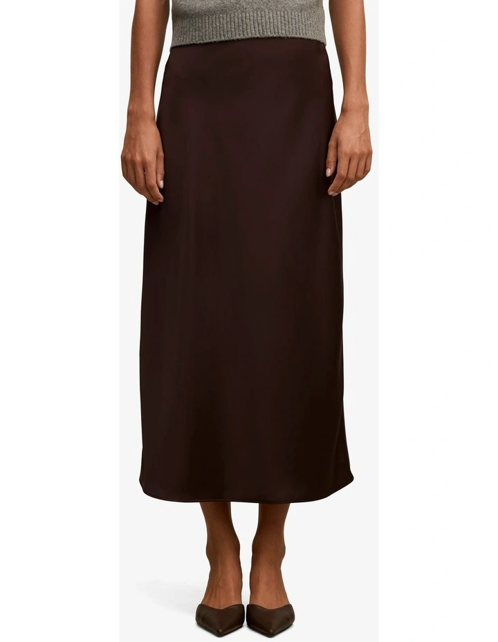 Sally Satin Column Maxi Skirt in Brown image 1