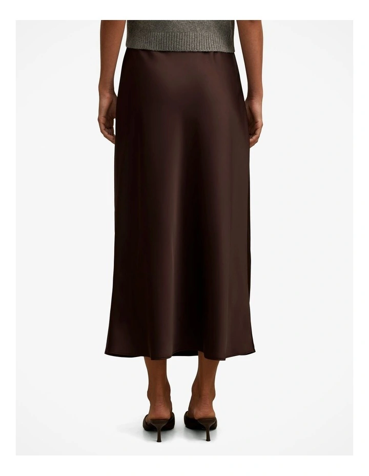 Sally Satin Column Maxi Skirt in Brown image 2