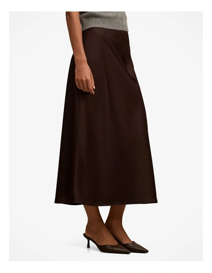 Sally Satin Column Maxi Skirt in Brown image 3