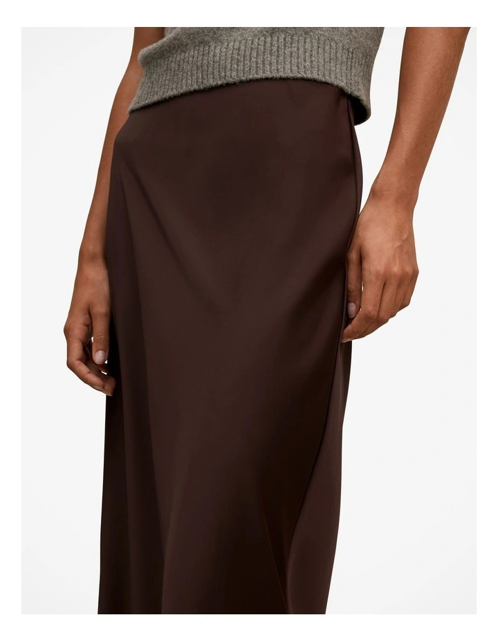 Sally Satin Column Maxi Skirt in Brown image 4