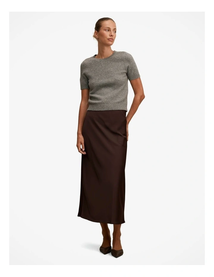 Sally Satin Column Maxi Skirt in Brown image 5