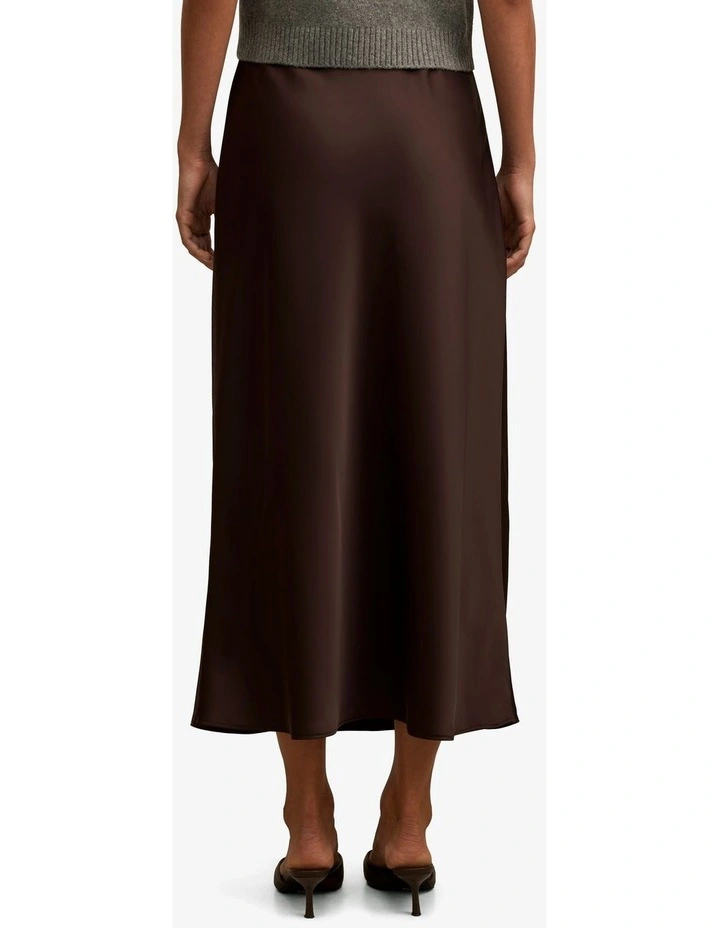Sally Satin Column Maxi Skirt in Brown image 5