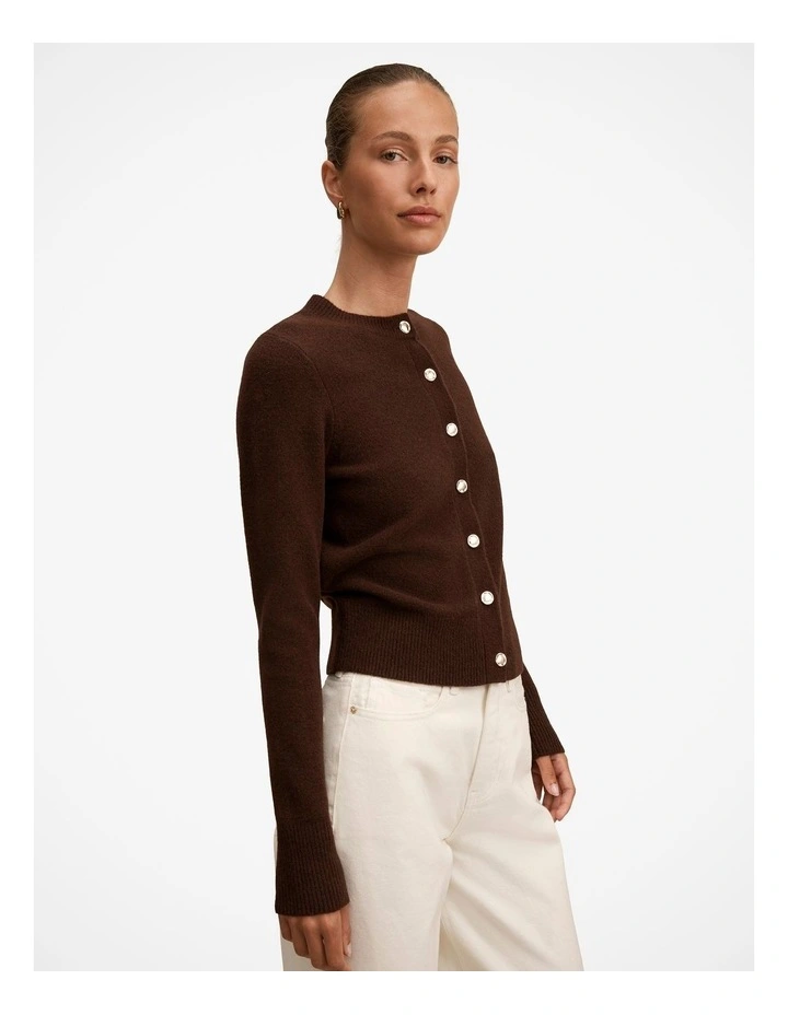 May Crew Neck Cardigan in Brown image 3