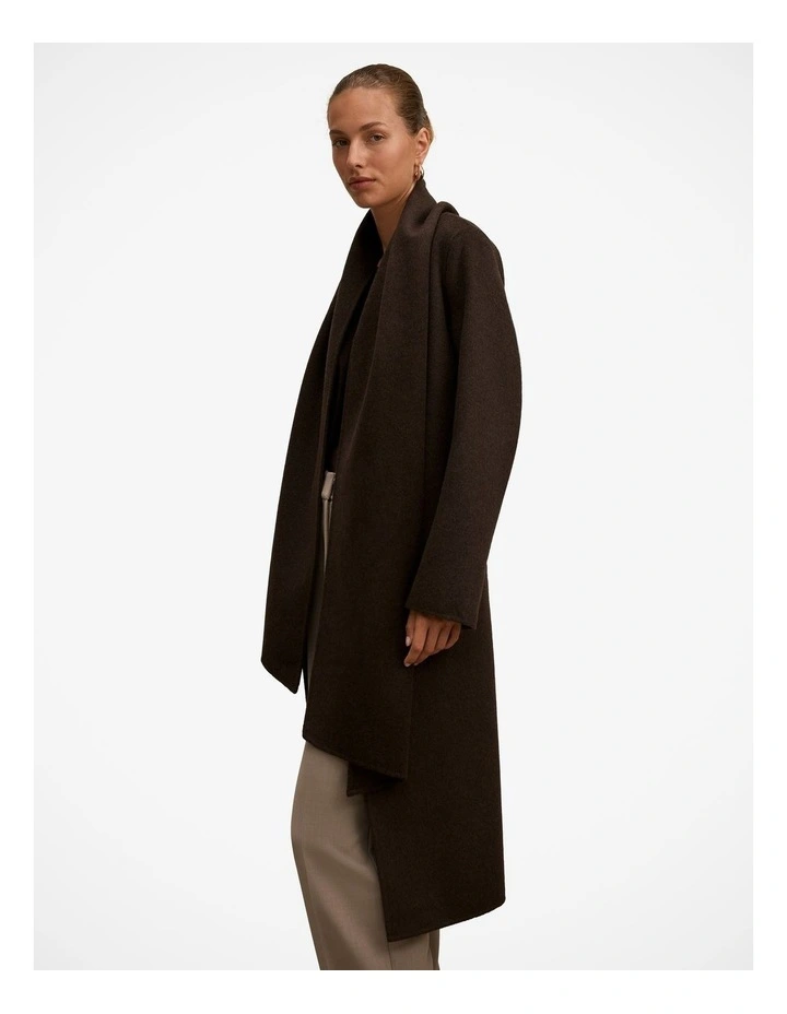 Emily Felled Scarf Coat in Brown image 3