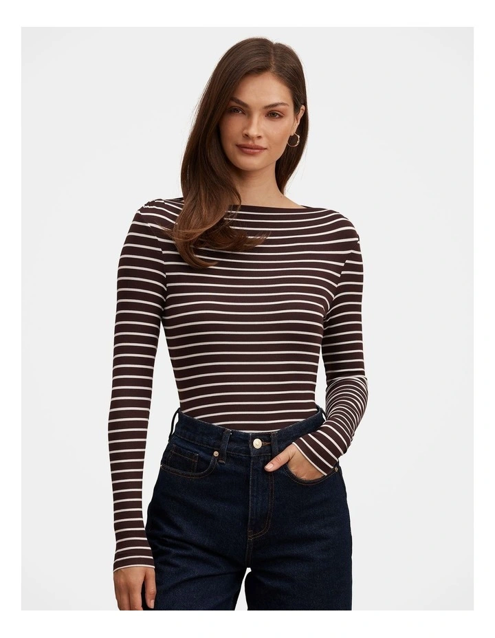 Jasmine Straight Neck Top in Brown image 1