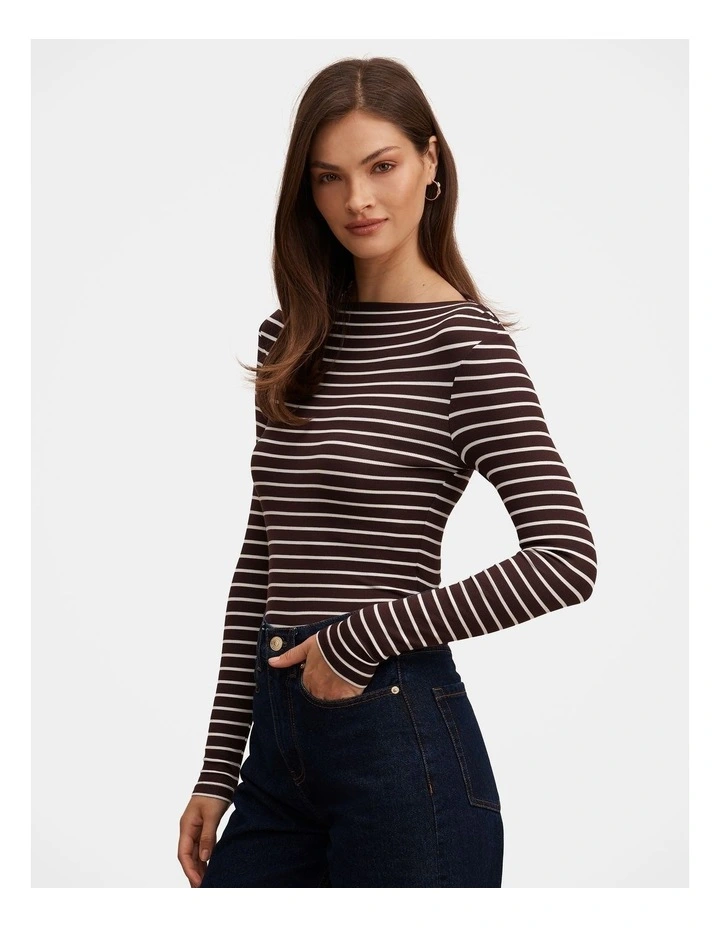 Jasmine Straight Neck Top in Brown image 3