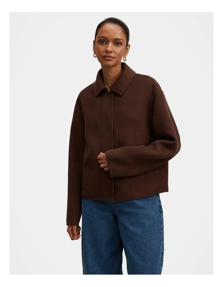 Eden Zip Through Felled Jacket in Brown image 1