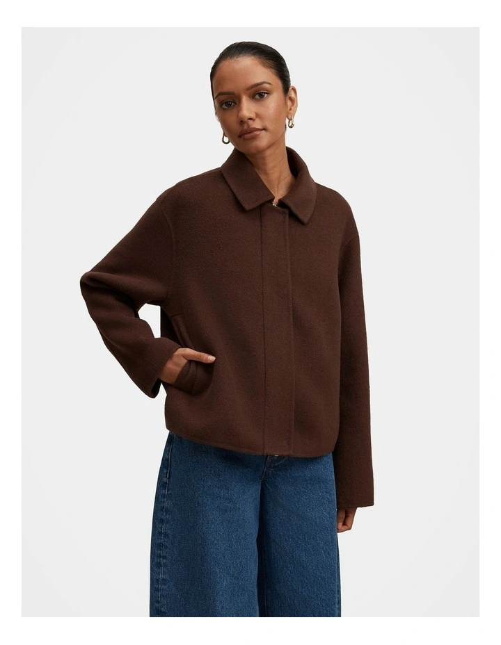 Eden Zip Through Felled Jacket in Brown image 3